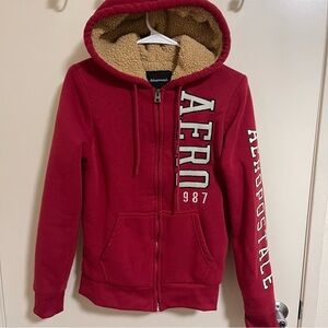 Aeropostale Women’s Size S Red Sherpa Lined Hoodie Aero 1987 Full Zip Jacket